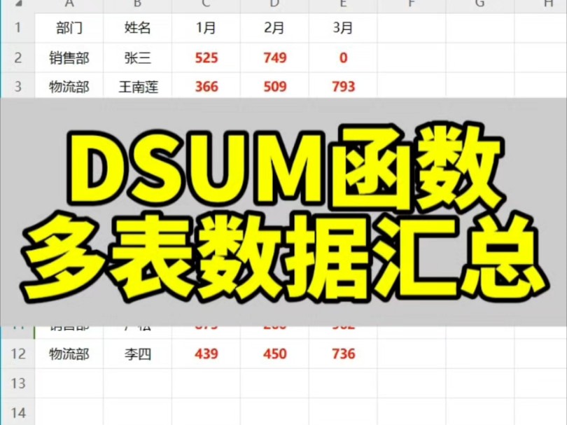 DSUM函数多表数据汇总哔哩哔哩bilibili
