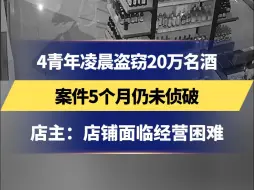 Download Video: 4青年凌晨盗窃20万名酒 案件5个月仍未侦破 店主：店铺面临经营困难“曾抓到个未成年人 24小时之内就放了”