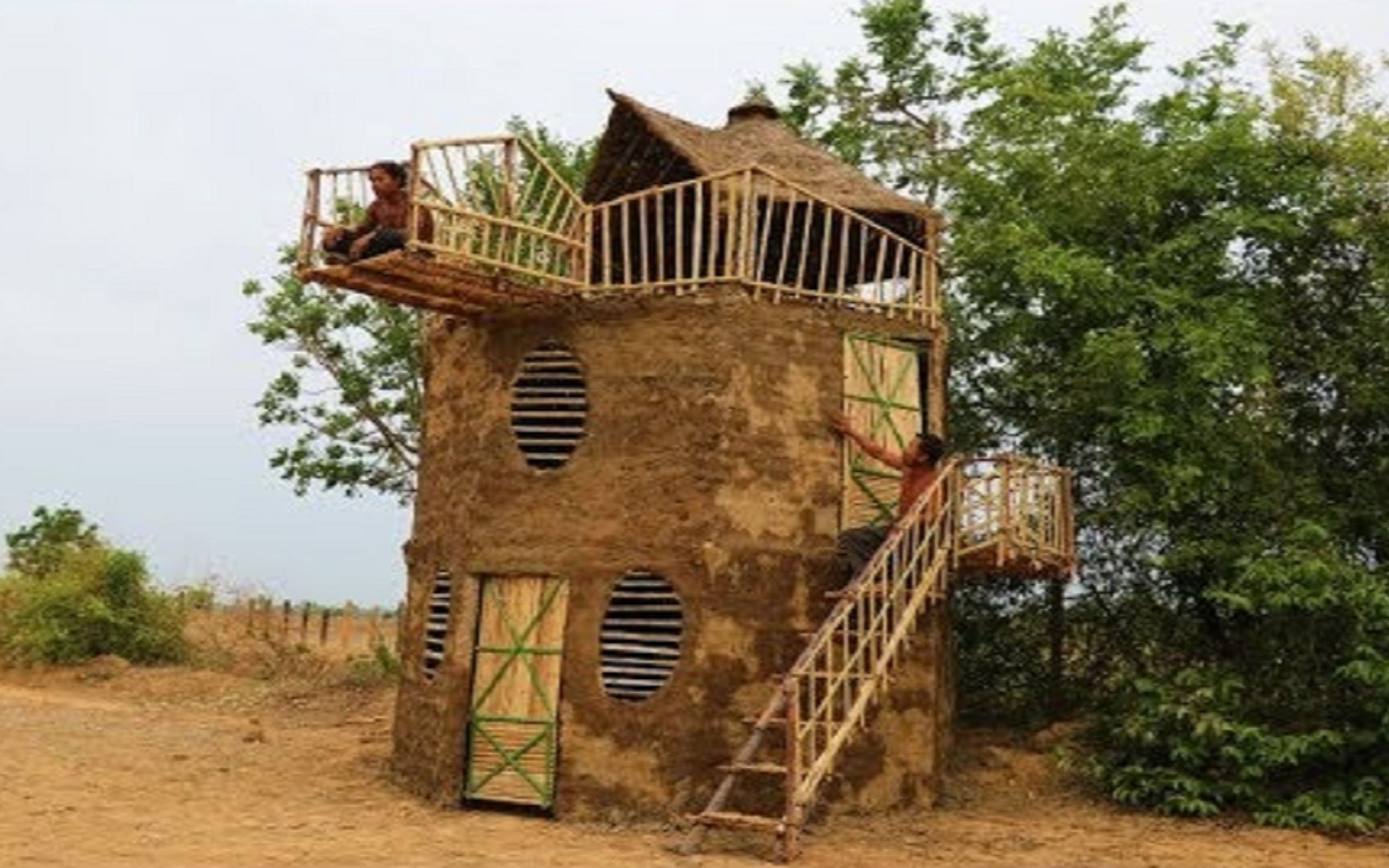 【野外建造】建造漂亮的三层泥房子,屋顶还有露台_哔哩哔哩_bilibili