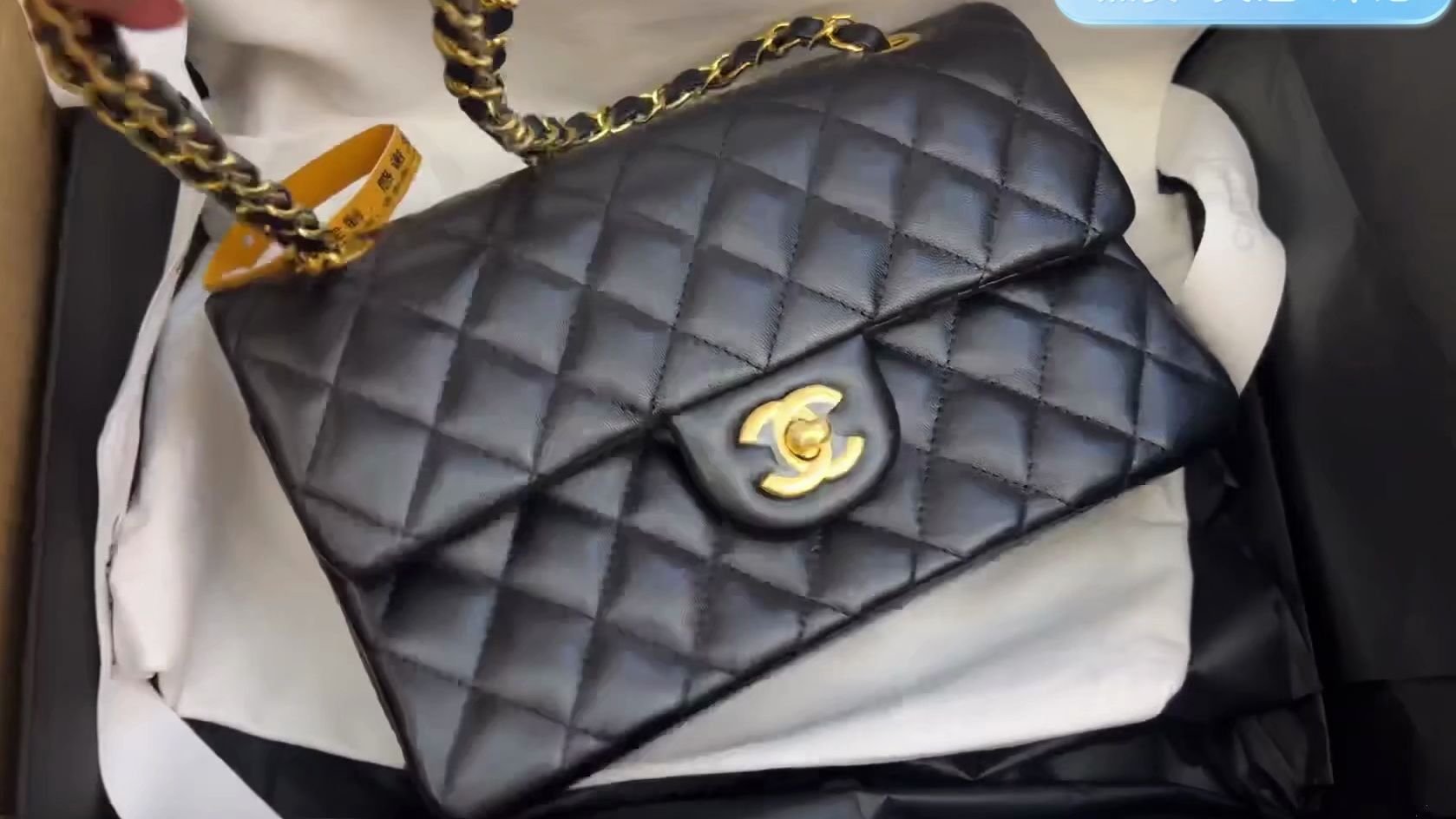 chanel金球20cm大迷你黑金羊皮手袋评测分享包包