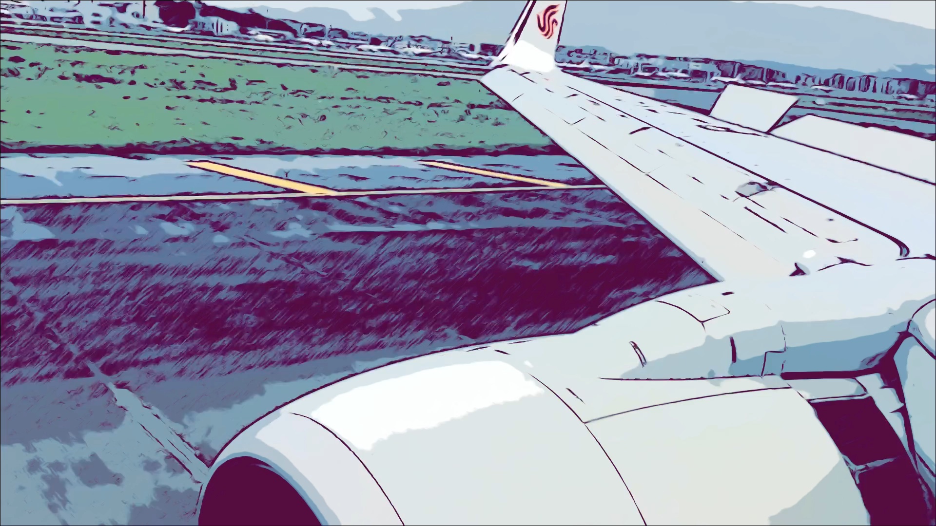 漫画效果飞机降落