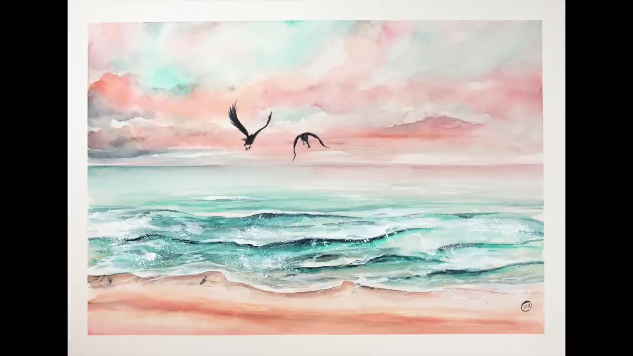 水彩搬运 ▏入门课之水彩的粉色沙滩_哔哩哔哩 (゜