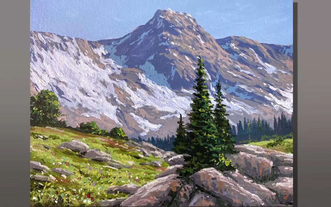 雪山风景丙烯油画作品欣赏_哔哩哔哩_bilibili
