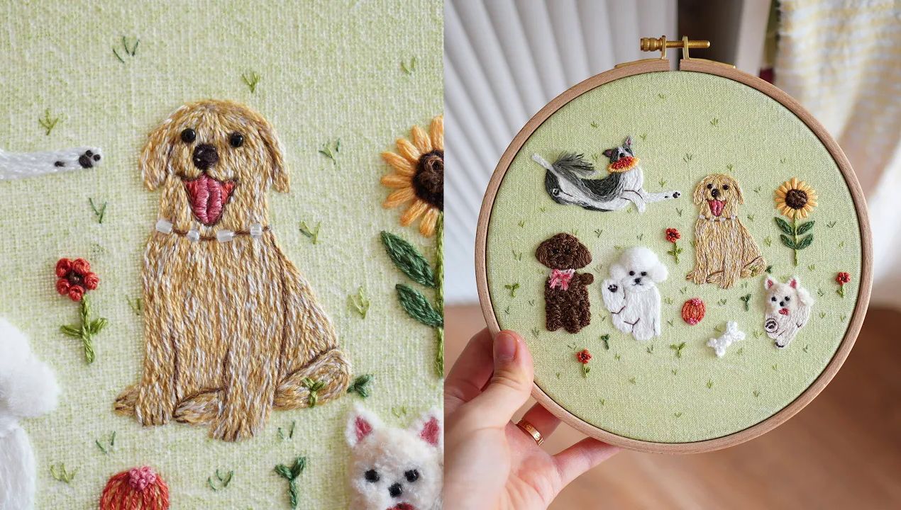 小金毛狗刺绣教程