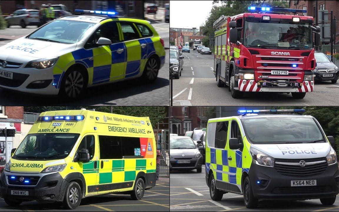 出警合集重型救援消防车响应警车和救护车