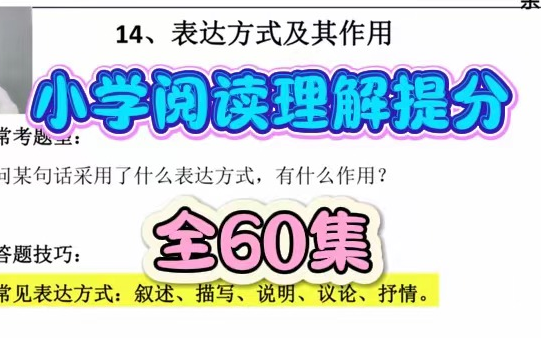 【全60集】小学语文阅读理解提分,答题技巧 阅读理解方法课 视频+ PDF资料哔哩哔哩bilibili