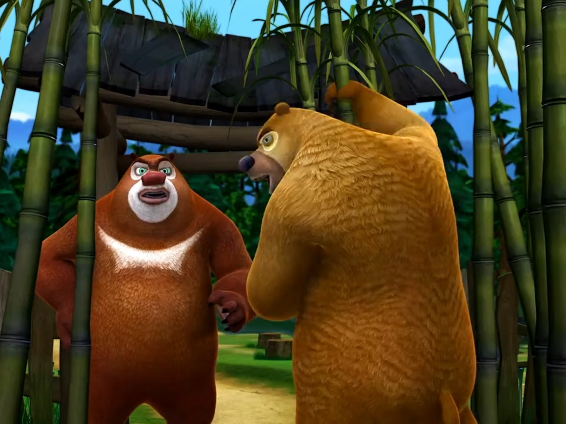 熊大熊二帮忙种甘蔗,结果光头强只给几根甘蔗给他们