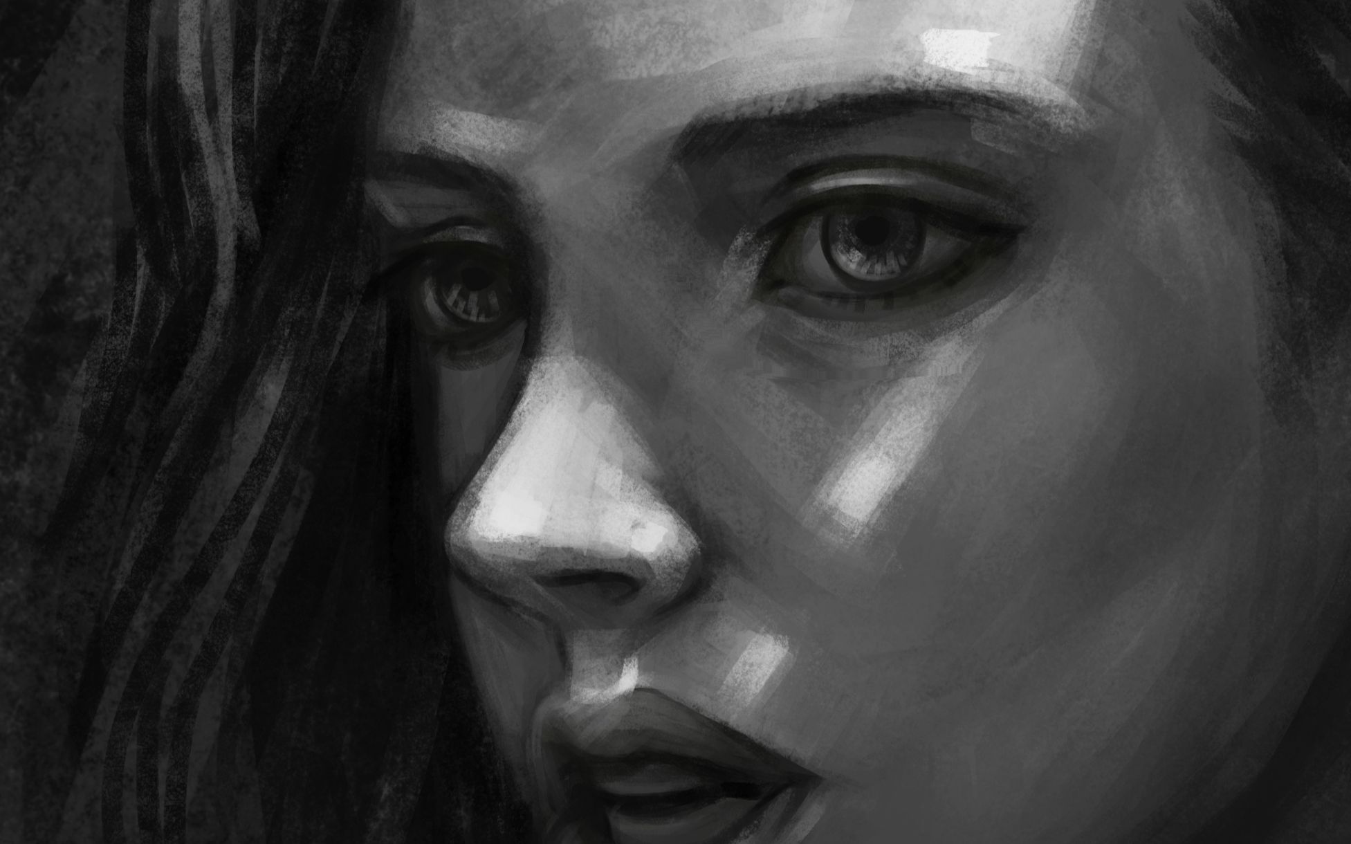 ps板绘黑白光影速写合集第一弹请关注我的成长