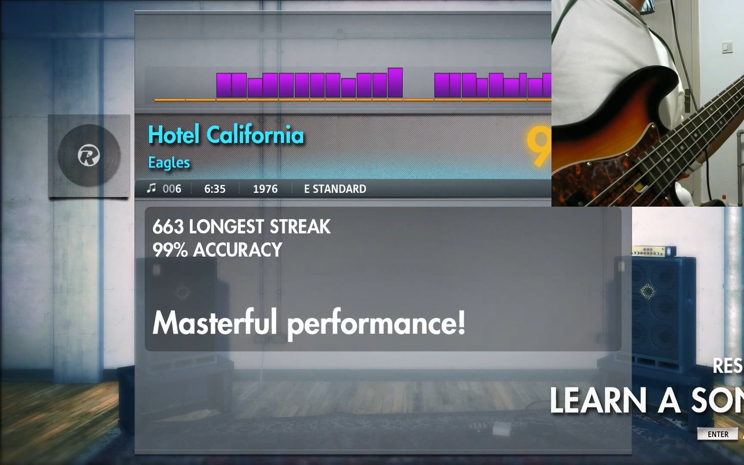 [图]《Hotel California（加州旅馆）》- Eagles 摇滚史密斯 Rocksmith 二次录制，贝斯准确率99%