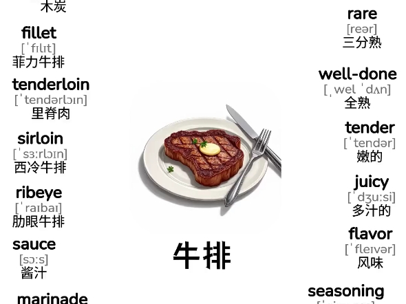 英语单词卡牛排
