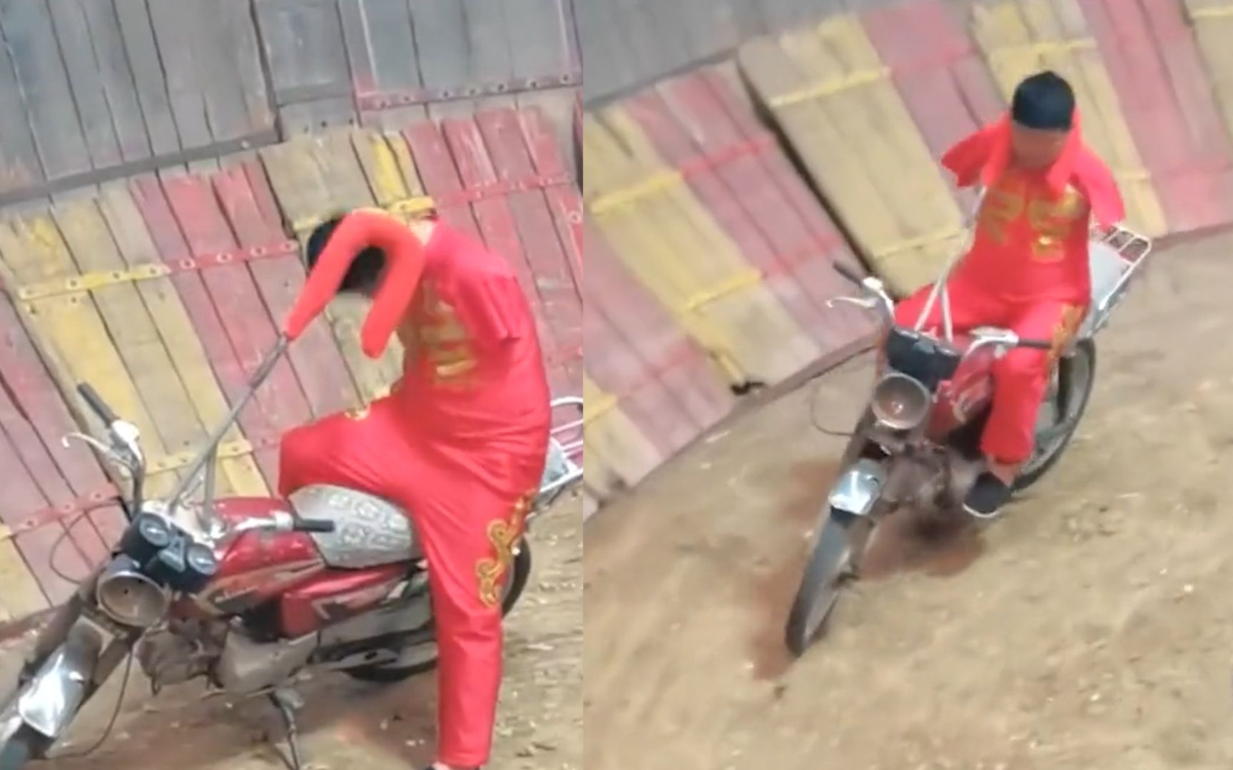 无臂男子骑摩托车表演杂技,用脖子操控完成动作:这得吃多少苦啊