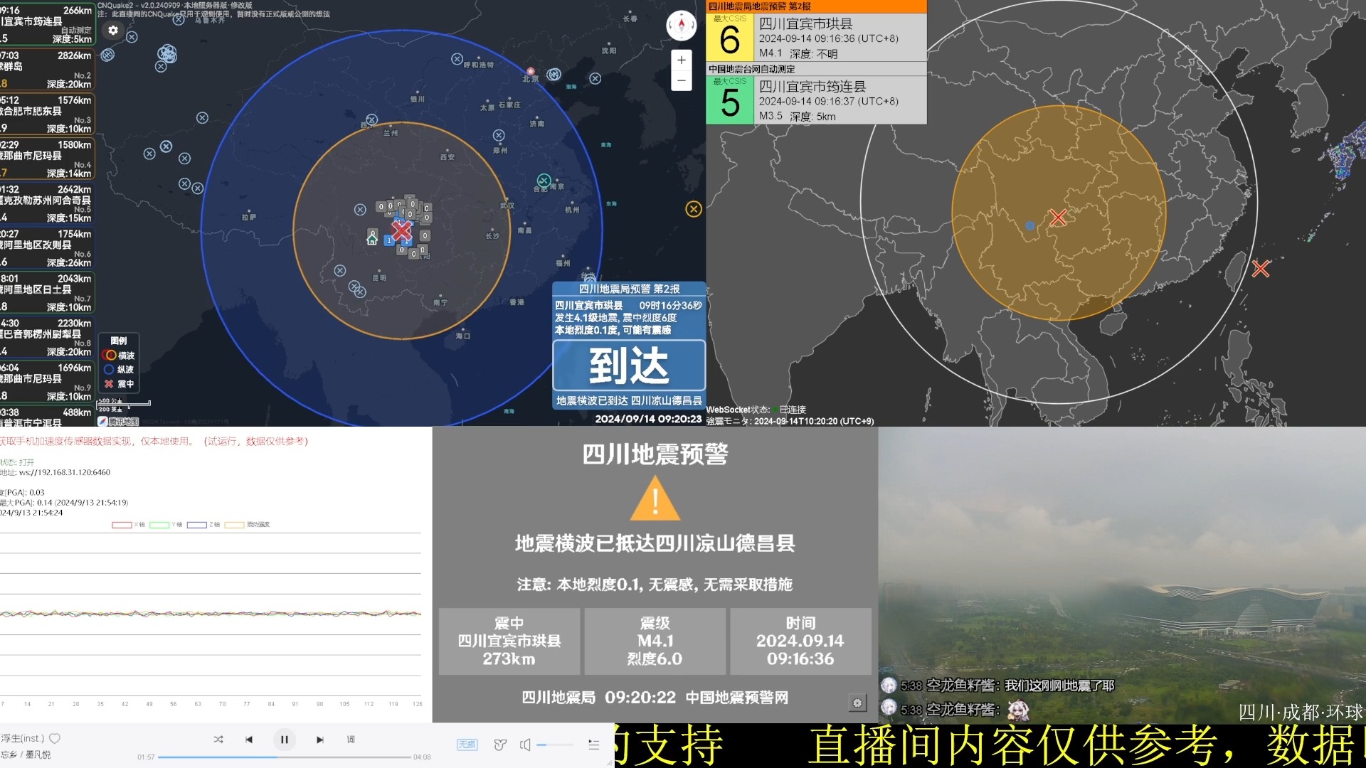 【四川地震】四川宜宾市珙县20240914/09:16发生M3.6级地震 深度10KM 凉山德昌震度0.1[预估,无感]哔哩哔哩bilibili