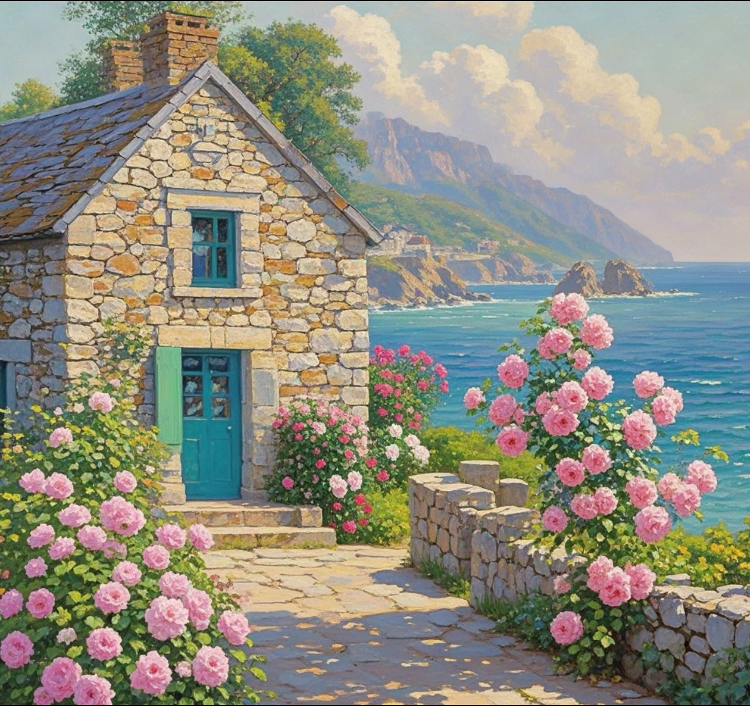 长满蔷薇的海边石屋