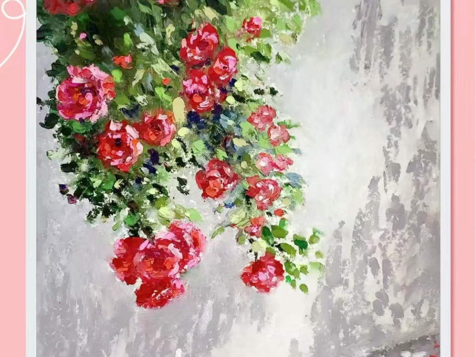 油画棒 蔷薇花墙