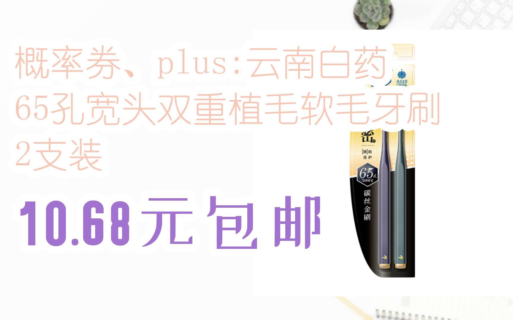 【漏洞价!】概率券、plus:云南白药65孔宽头双重植毛软毛牙刷2支装 10.68元包邮哔哩哔哩bilibili