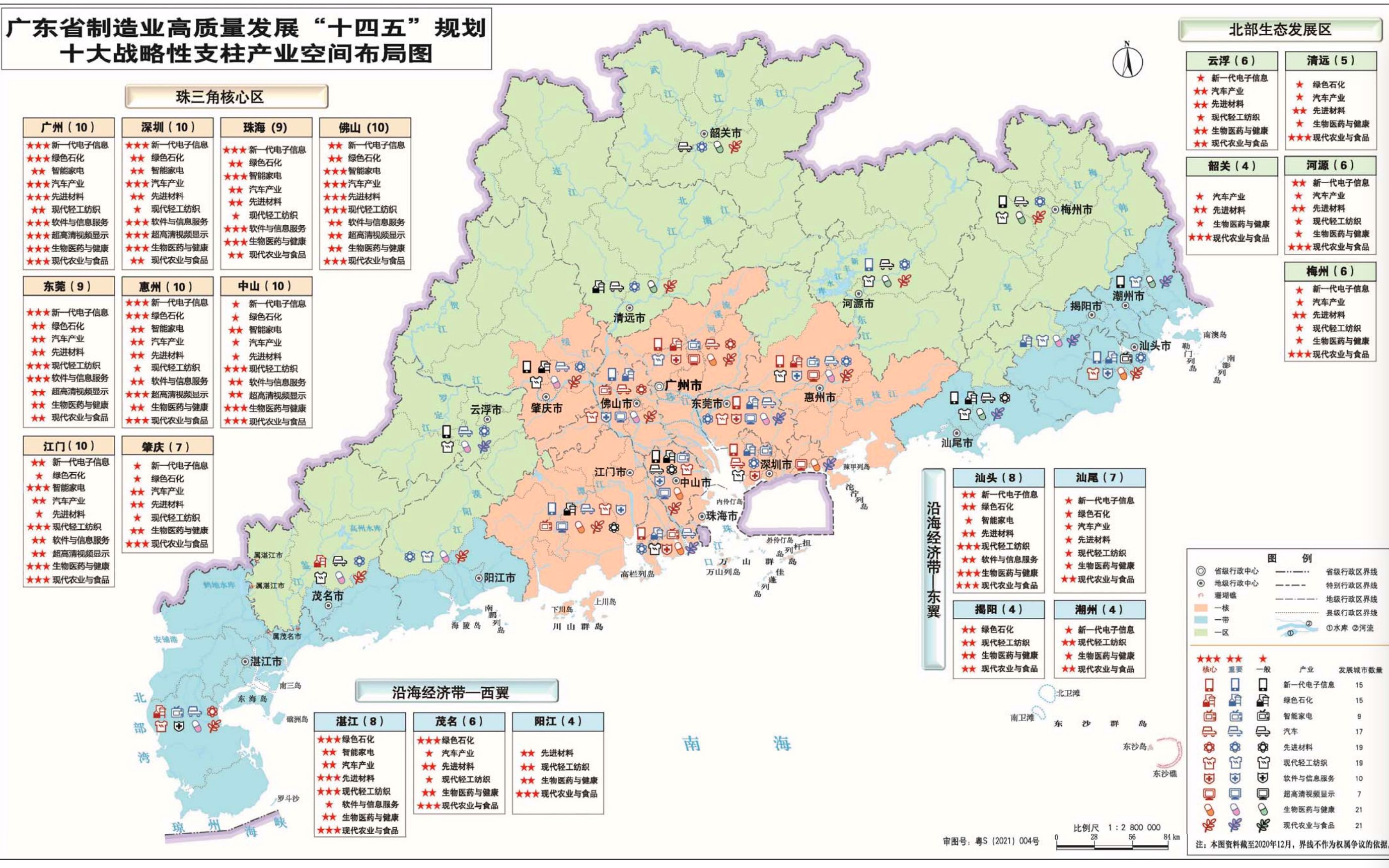 廣東省製造業高質量發展十四五規劃產業空間佈局圖首發產業星級地圖