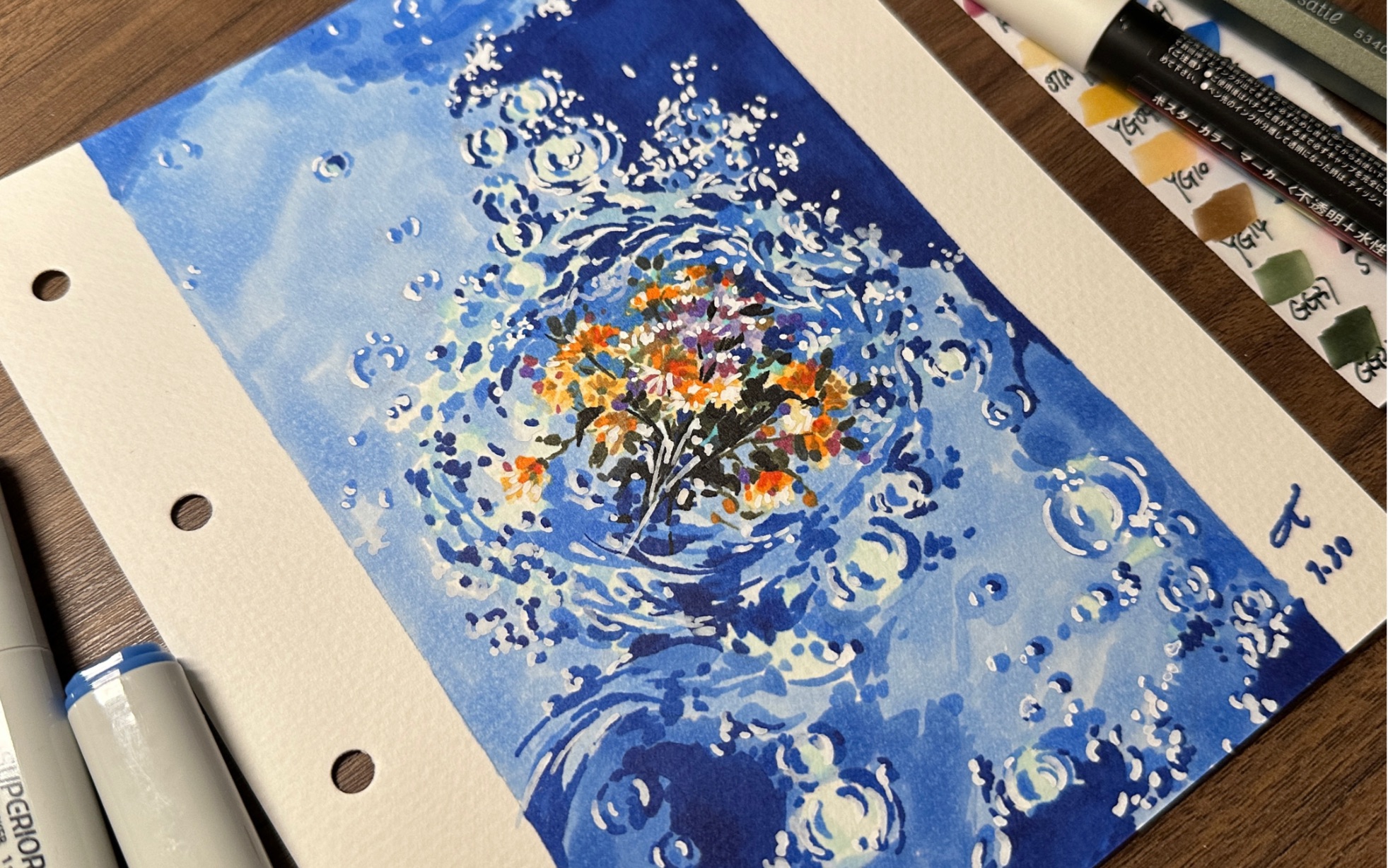 马克笔 | 夏日清凉水花详细过程