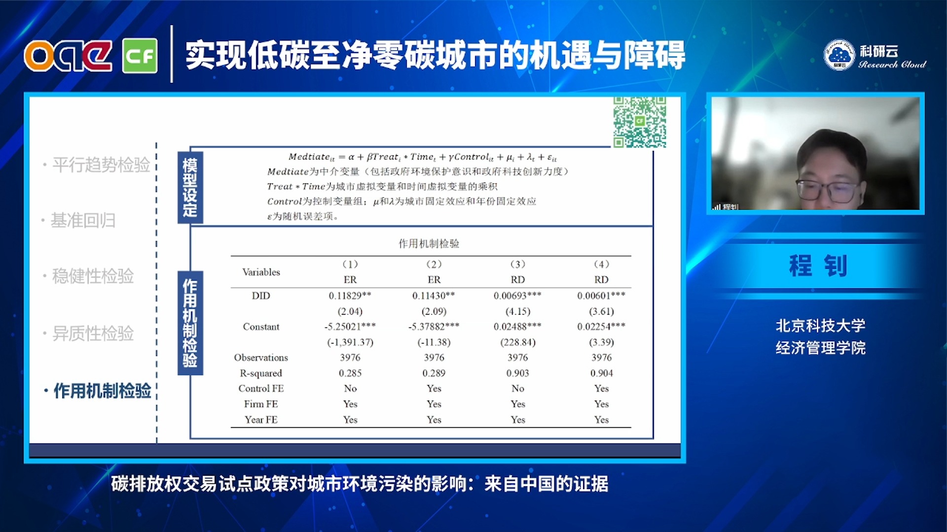 20240723北京科技大学程钊碳排放权交易试点政策对城市环境污染的影响来自中国的证据哔哩哔哩bilibili