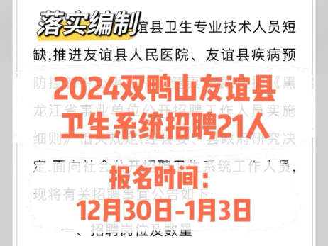 落实编制!2024双鸭山友谊县卫生系统招聘21人哔哩哔哩bilibili