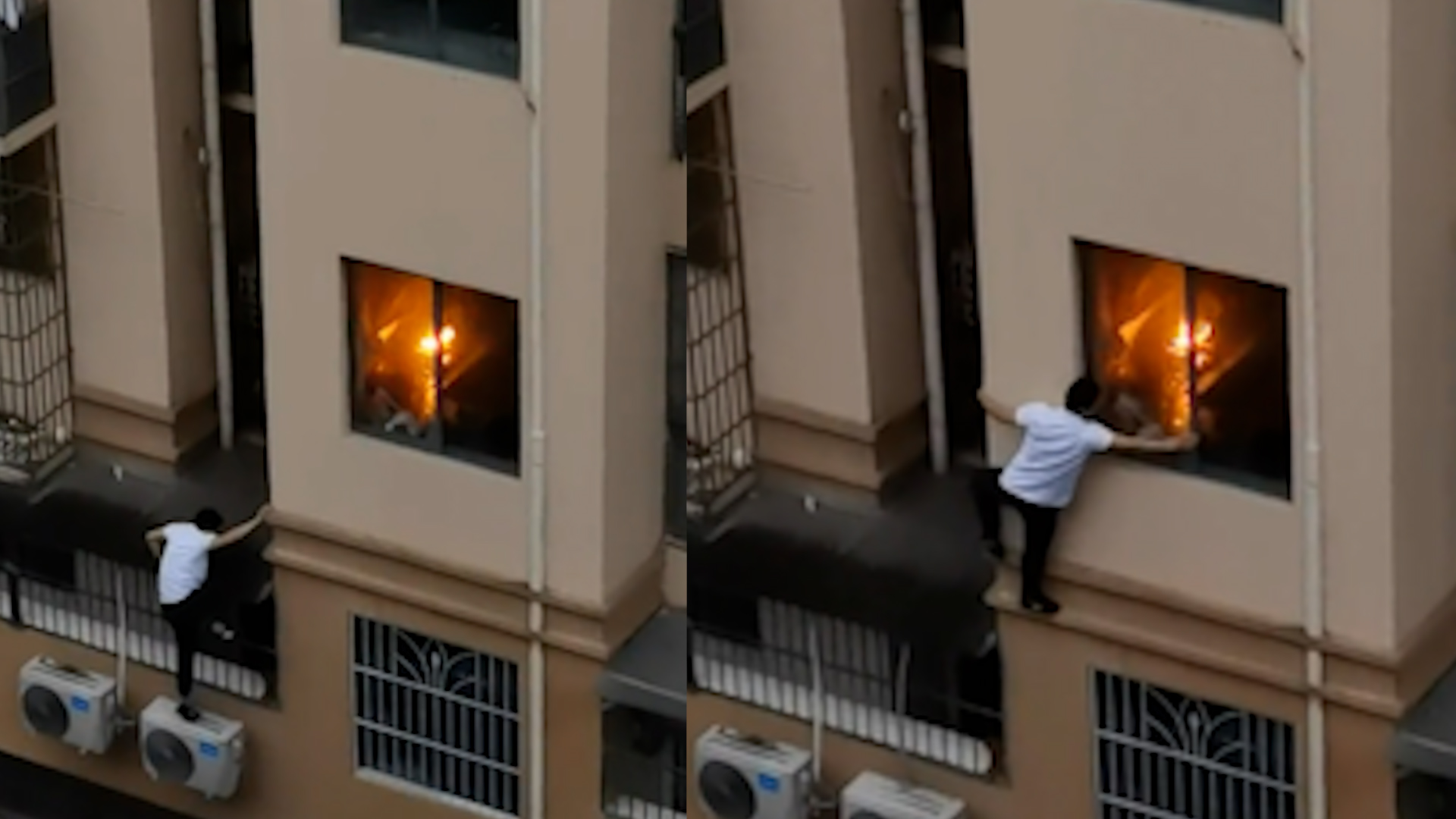 居民家中无人厨房着火,好心邻居爬墙翻窗将火扑灭:避免了大事故