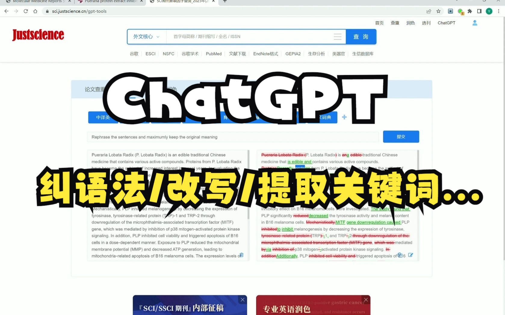 ChatGPT (GPT3.5 Turbo) 驱动的SCI写作工具——纠正语法、改写降重、提取缩写,还能订制自己想要任何功能哔哩哔哩bilibili