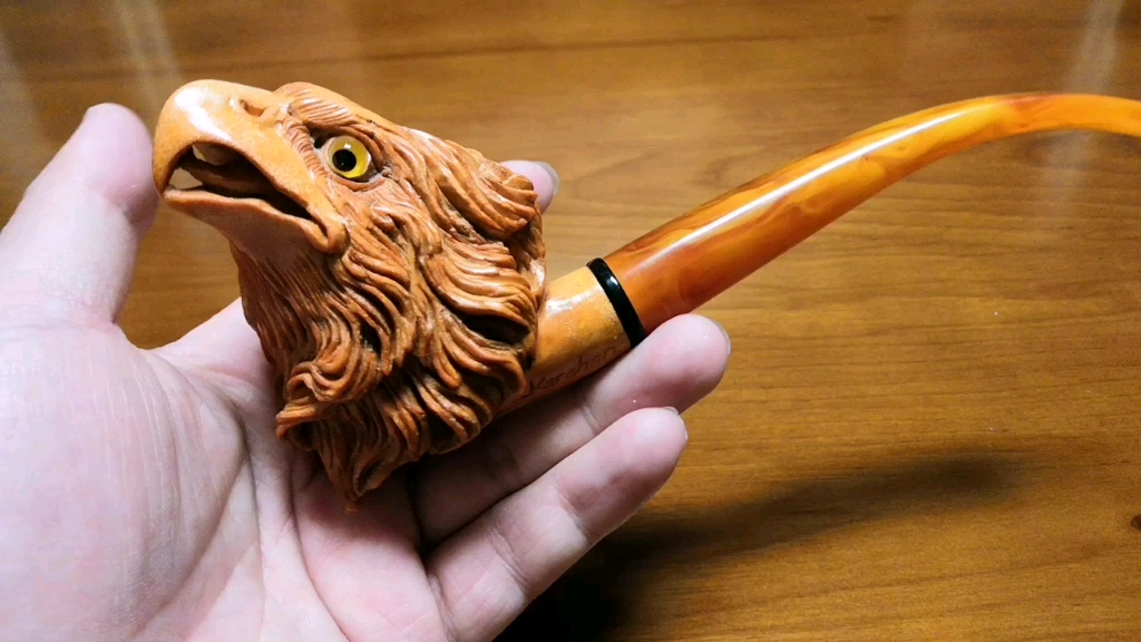 土耳其进口海泡石烟斗,特大号收藏款浮雕雪花雄鹰弯斗,karahan大师