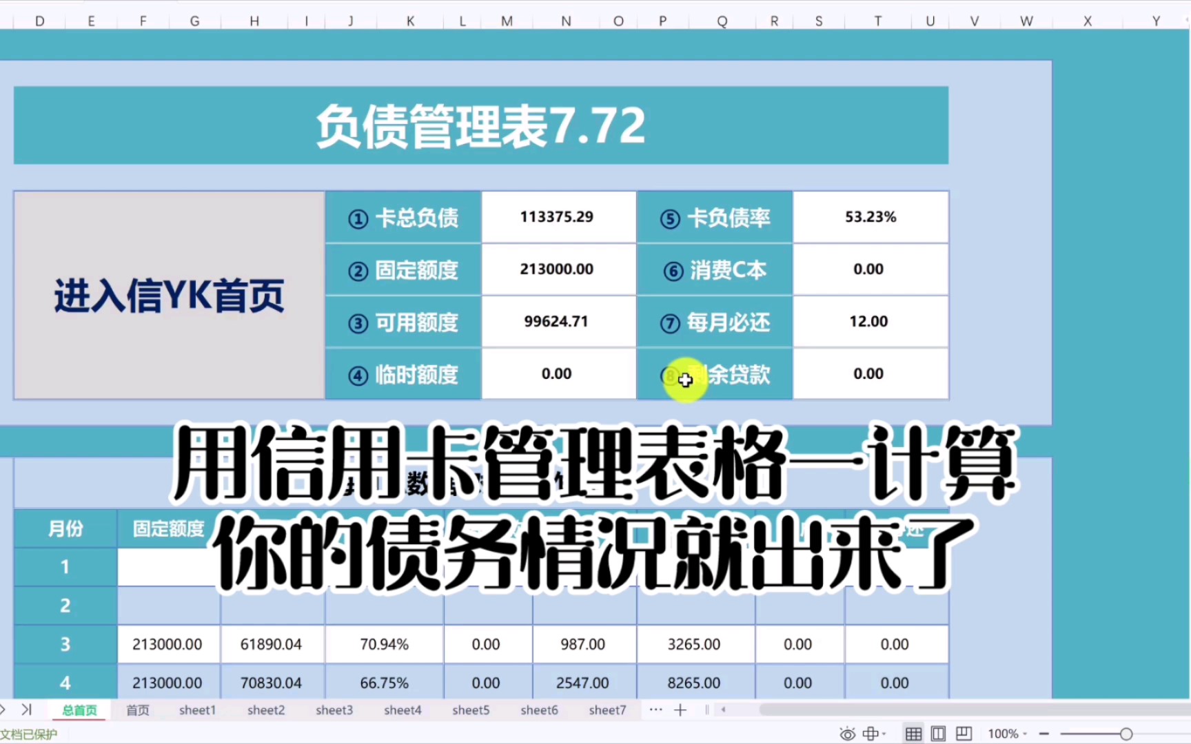 通过信用卡管理表格自动计算,你的债务情况就出来了哔哩哔哩bilibili