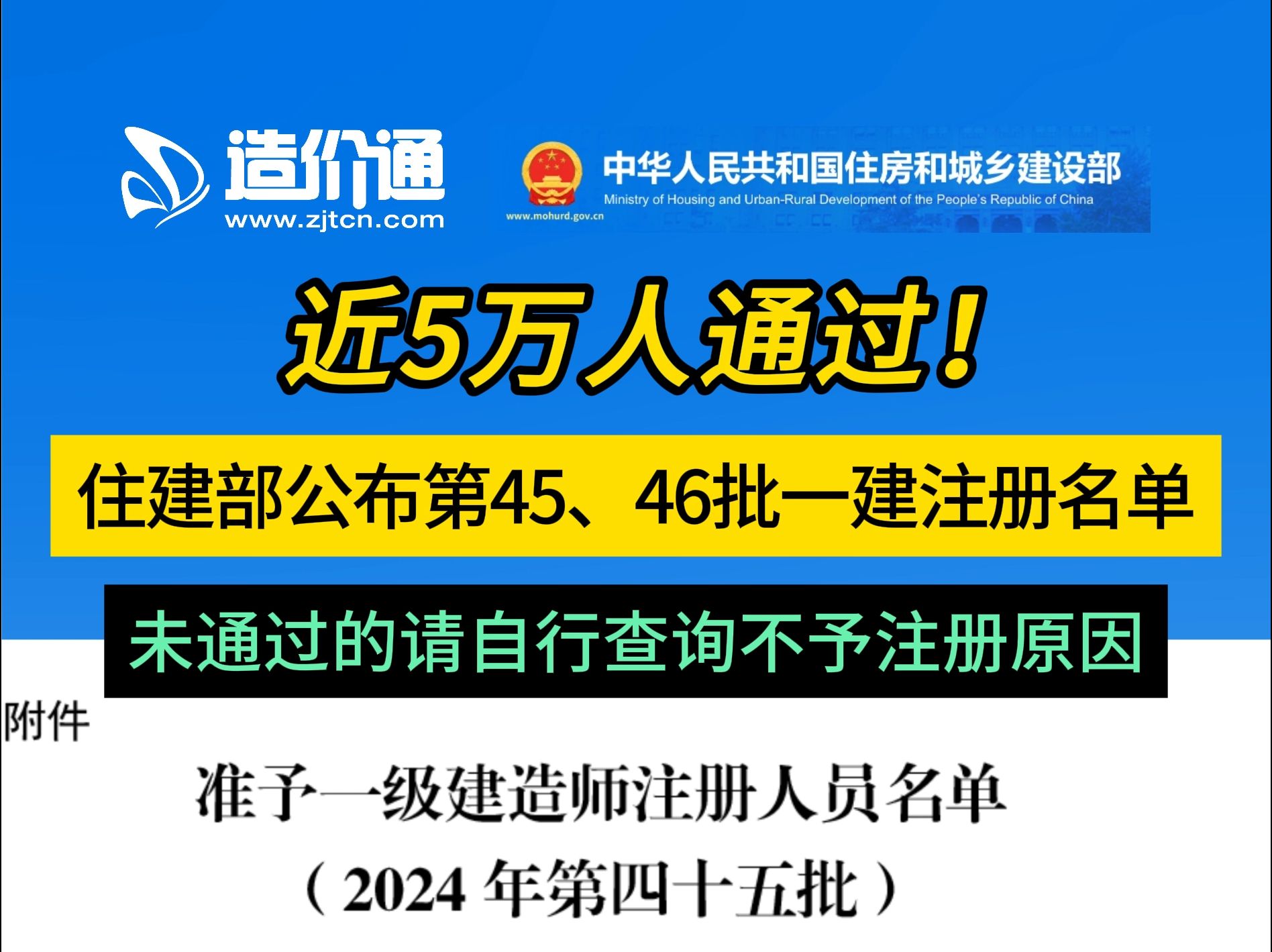 近5万人通过!住建部公布第45、46批一建注册名单哔哩哔哩bilibili