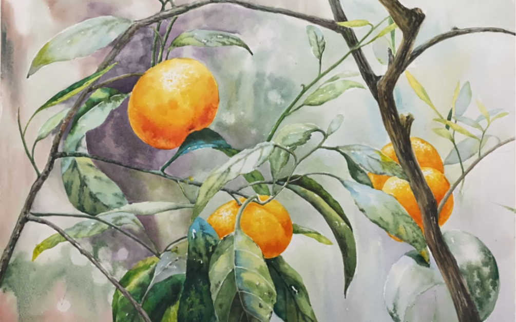 水彩原创作品《桔祥如意》.