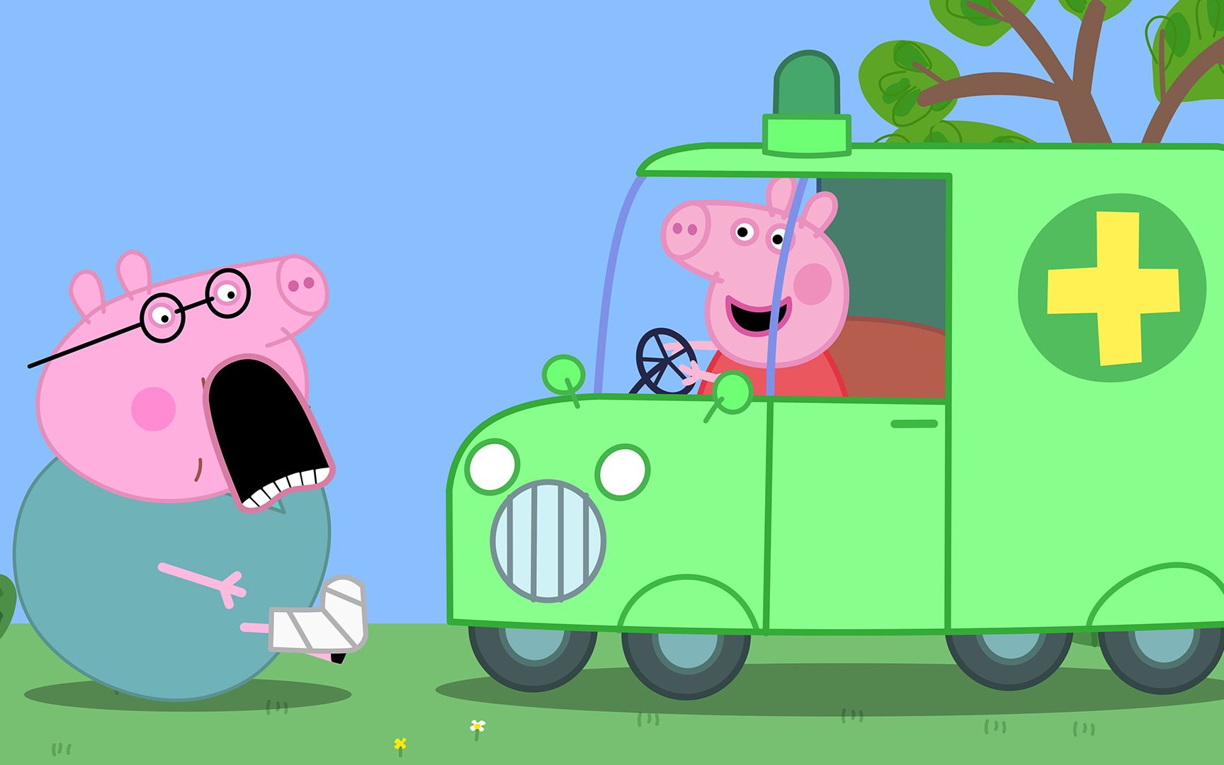 小猪佩奇开救护车帮助猪爸爸