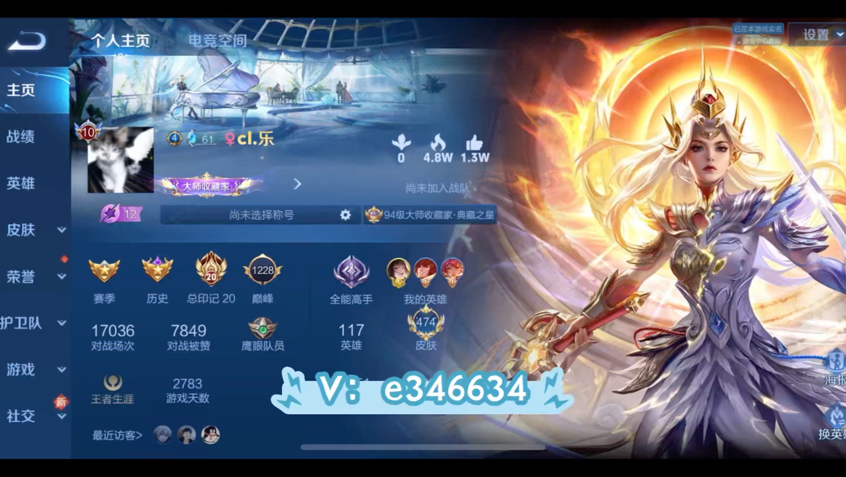 王者荣耀极品v10号带q可分期,全款可走平台,男女都能接手,超多极品