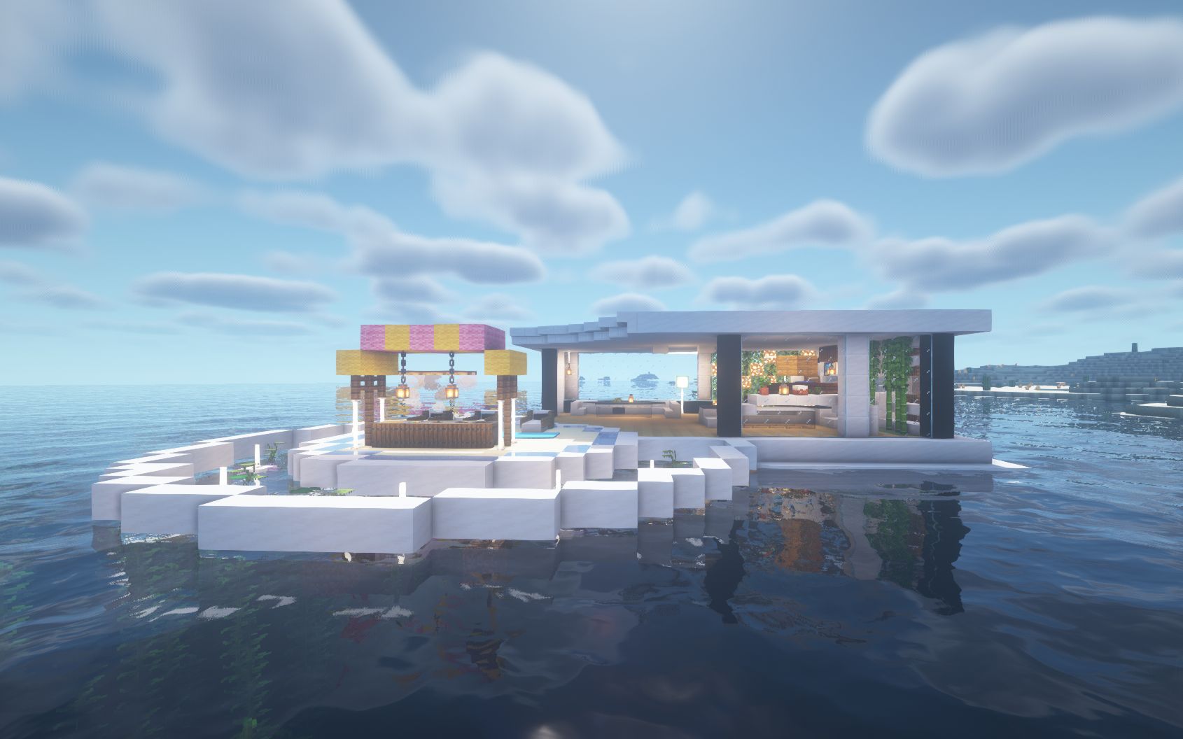 简单又好看!教你做一个一层开放式水上别墅_我的世界