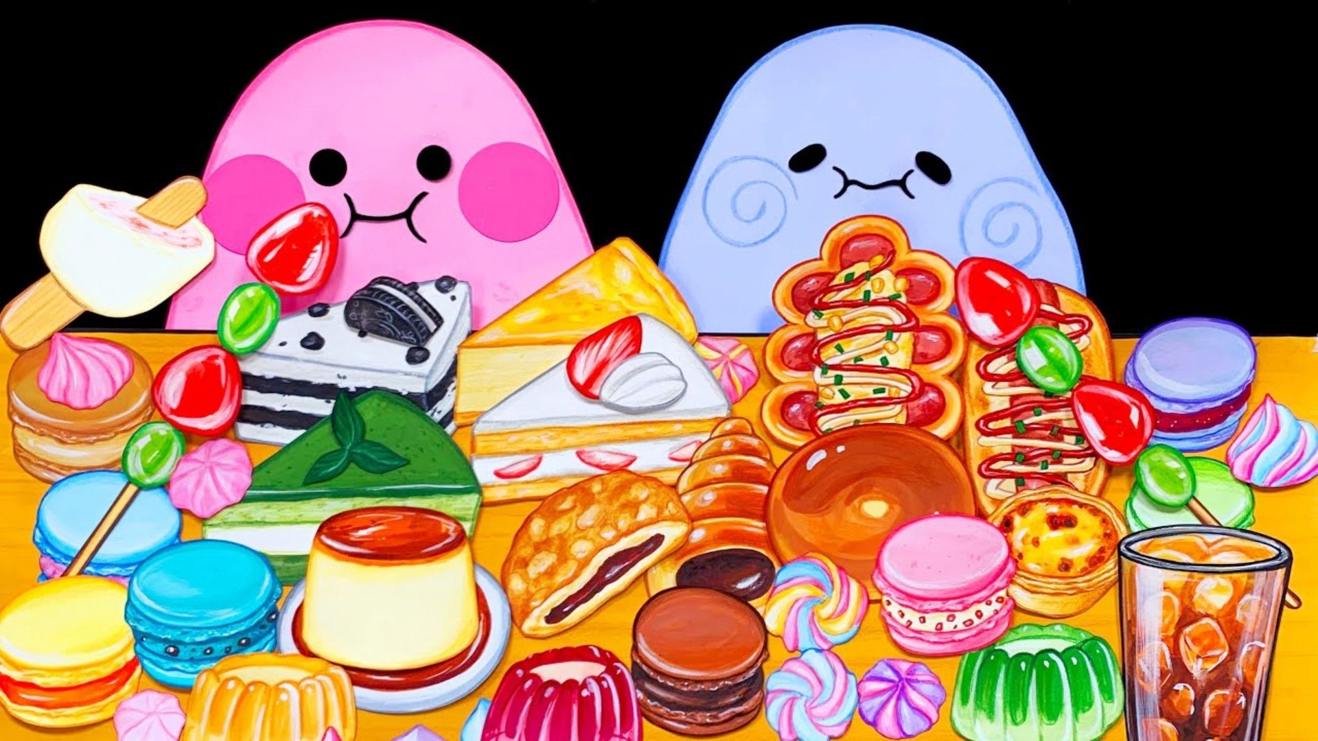 美食动画:和水晶泥娃娃一起沉浸式吃播,品尝各种美味的甜点!