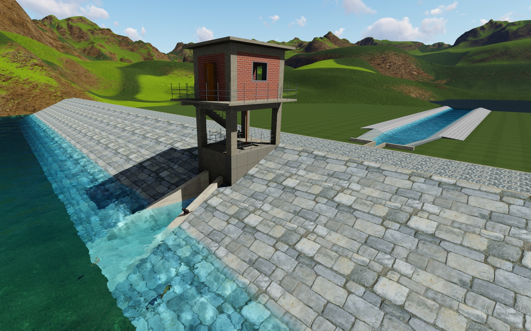 水利工程三维建模展示动画(水库,翻板闸,日光温室,闸站) 【sketchup】