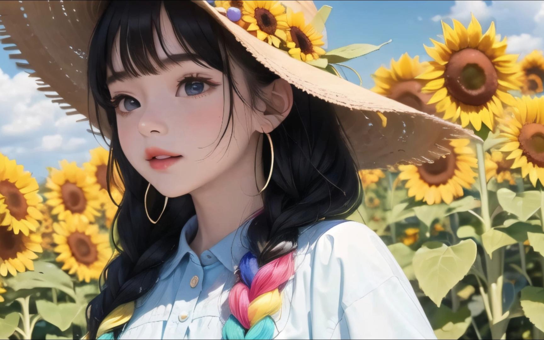 挖呀挖?美女【ai绘画】精神氮泵·阳光向日葵清纯美女