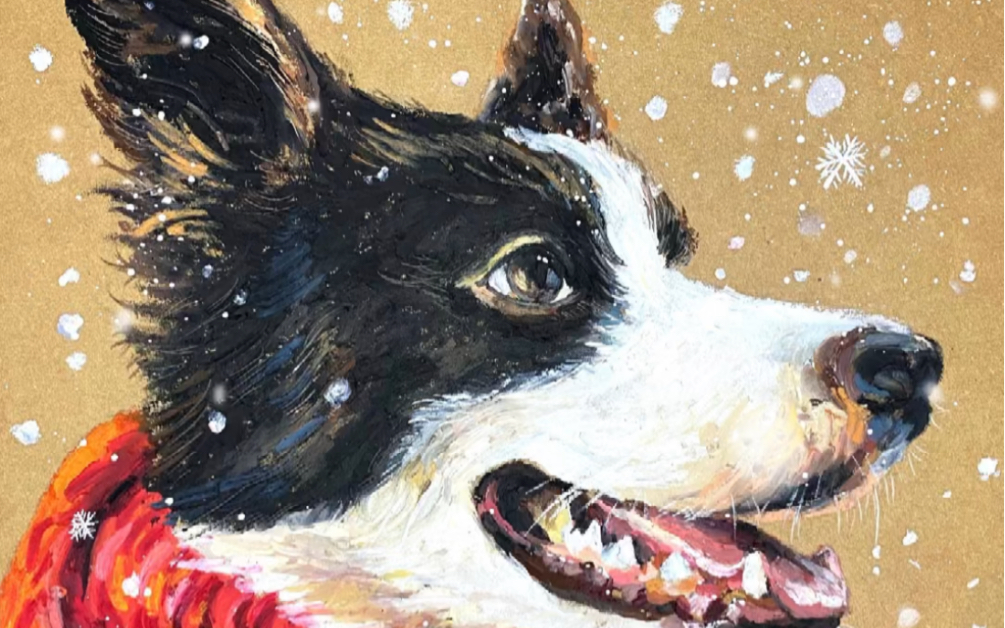 油画棒动物|边牧犬