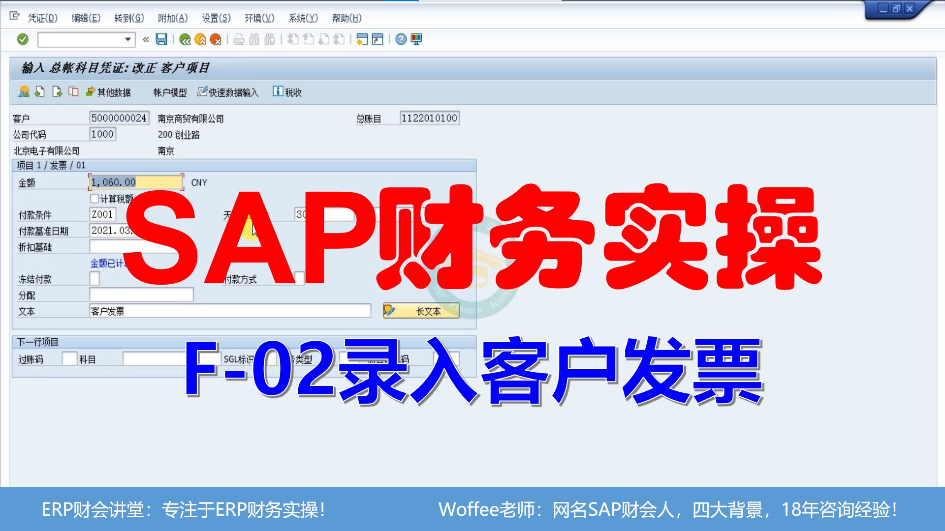 SAP财务实操《F02录入客户发票》@SAP快速入门哔哩哔哩bilibili