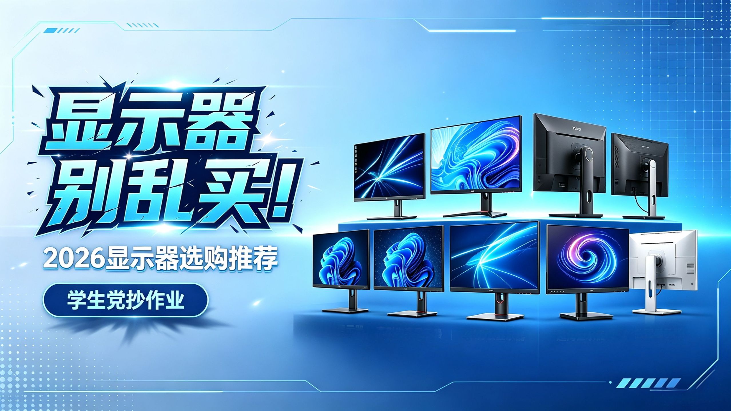 卷疯了！2026电竞显示器选购指南，1080P/2K/4K显示器怎么选？尺寸/刷新率/面板/参数噱头全讲透