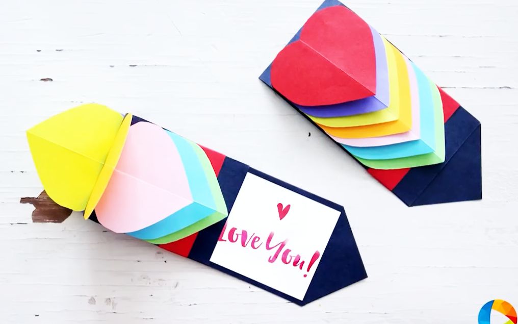 多彩爱心抽拉贺卡普通的卡纸就能做