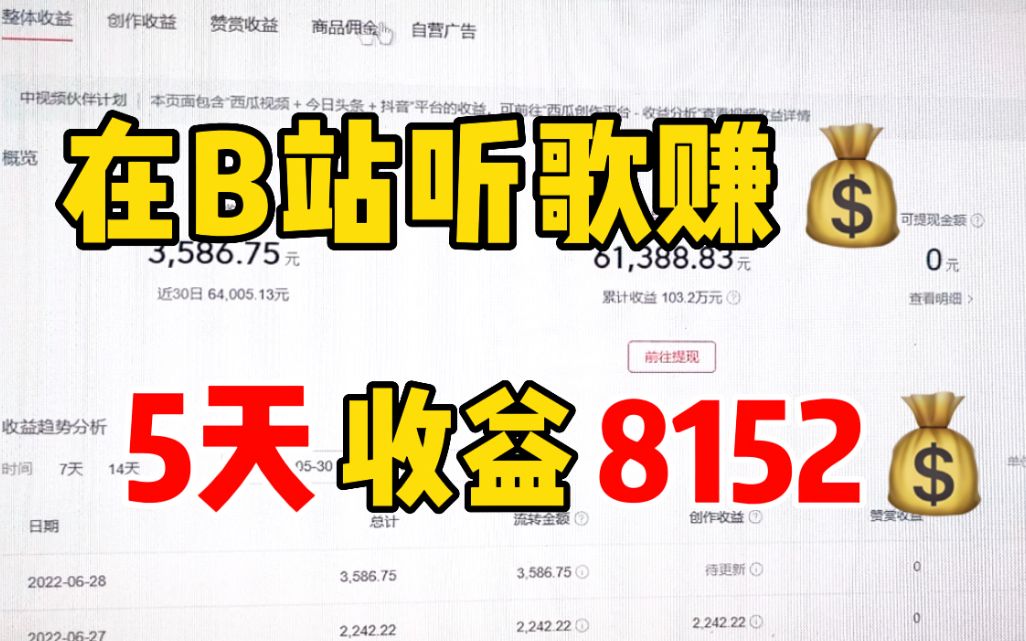 在B站听歌赚钱,5天赚了8152,方法简单人人可做,分享实操过程!普通人都能做!哔哩哔哩bilibili