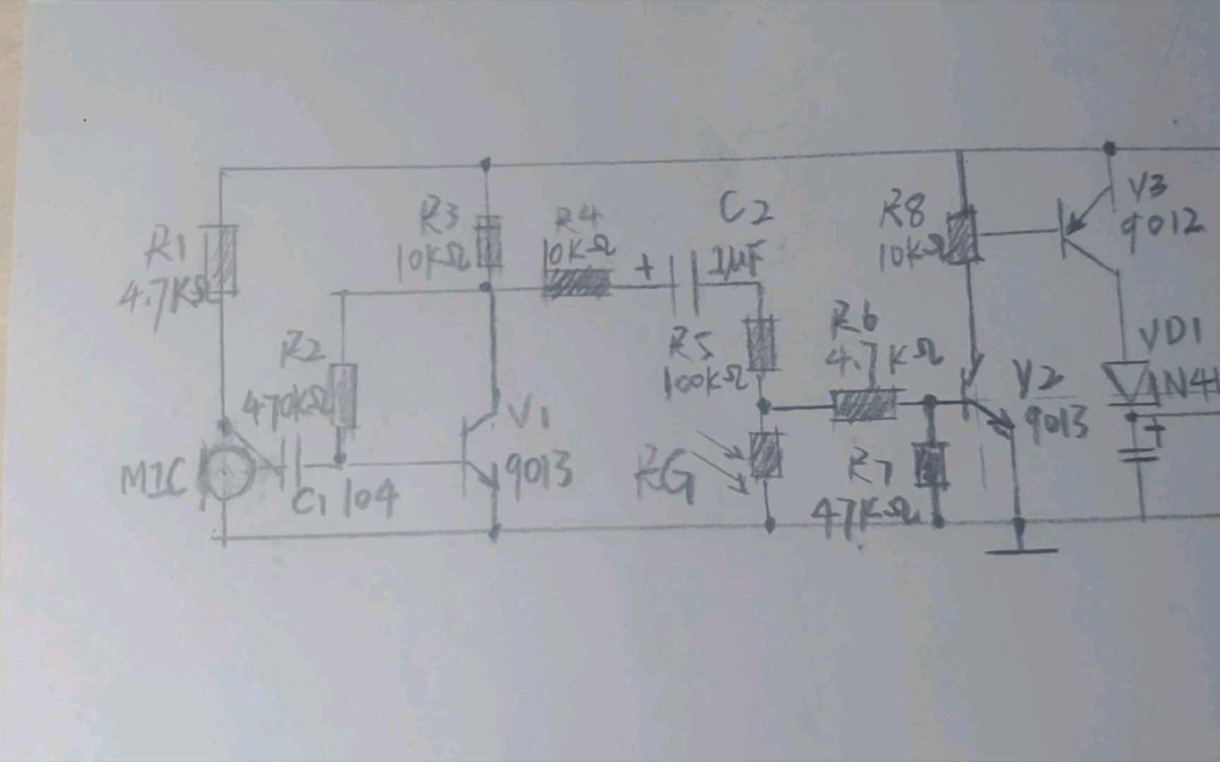 【面包板实验电路图】_声光控开关led手绘电路图讲解