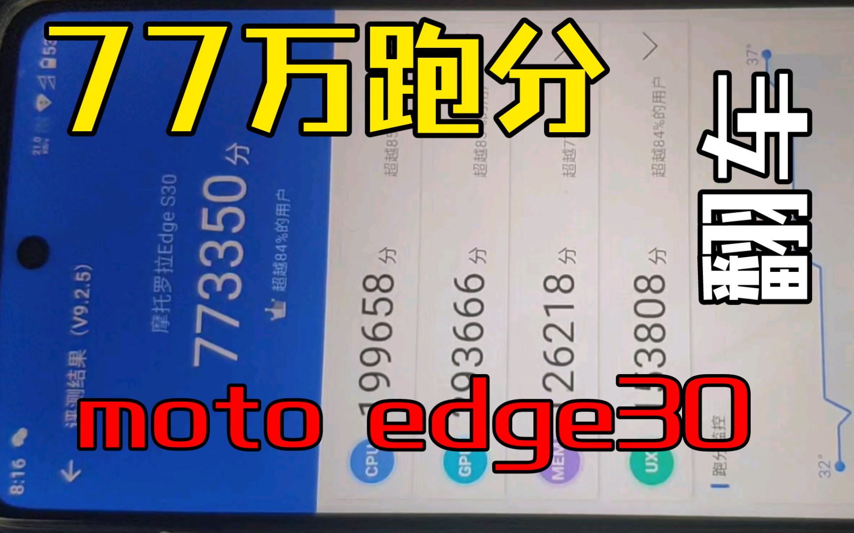 摩托罗拉egde s30安兔兔跑分77万,6+128配置哔哩哔哩bilibili