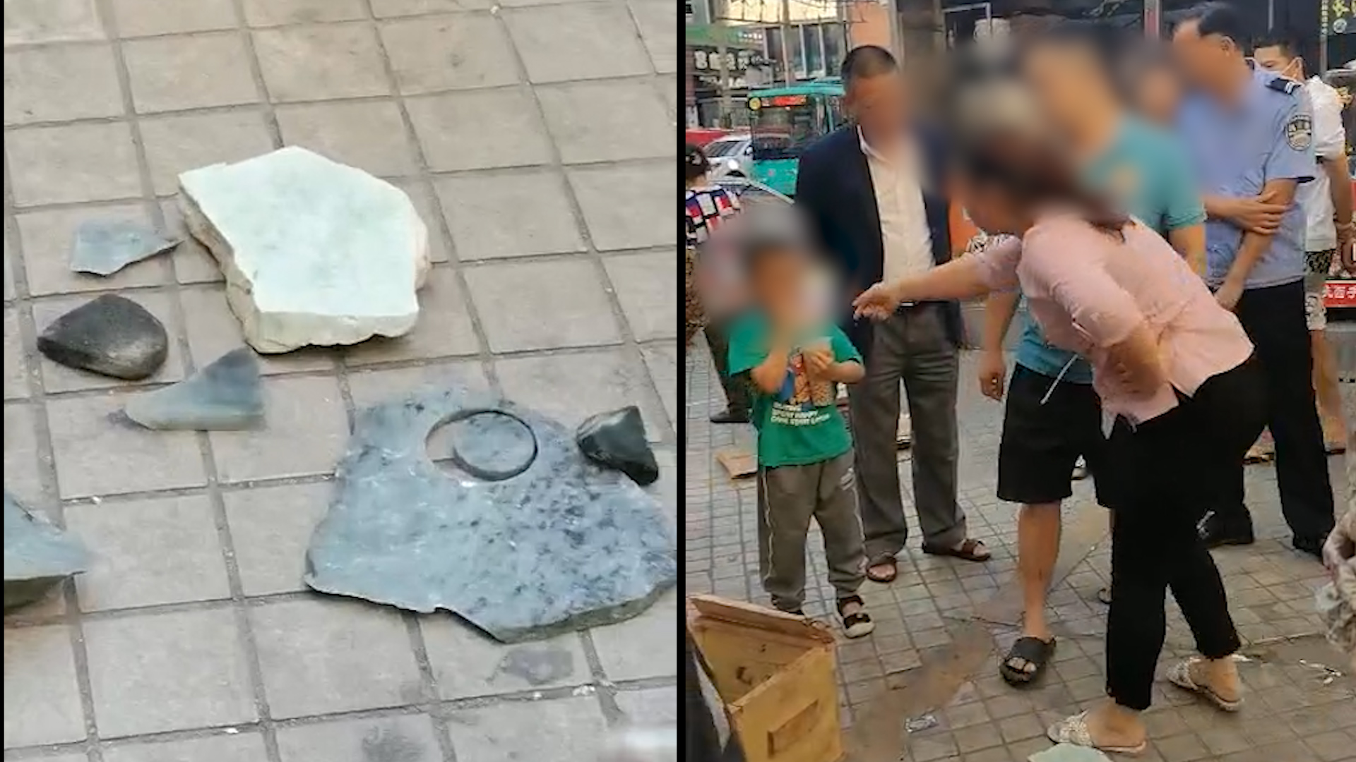 男孩踩碎摊贩石头被索赔80万摊贩和家长互吵不赔再加20万