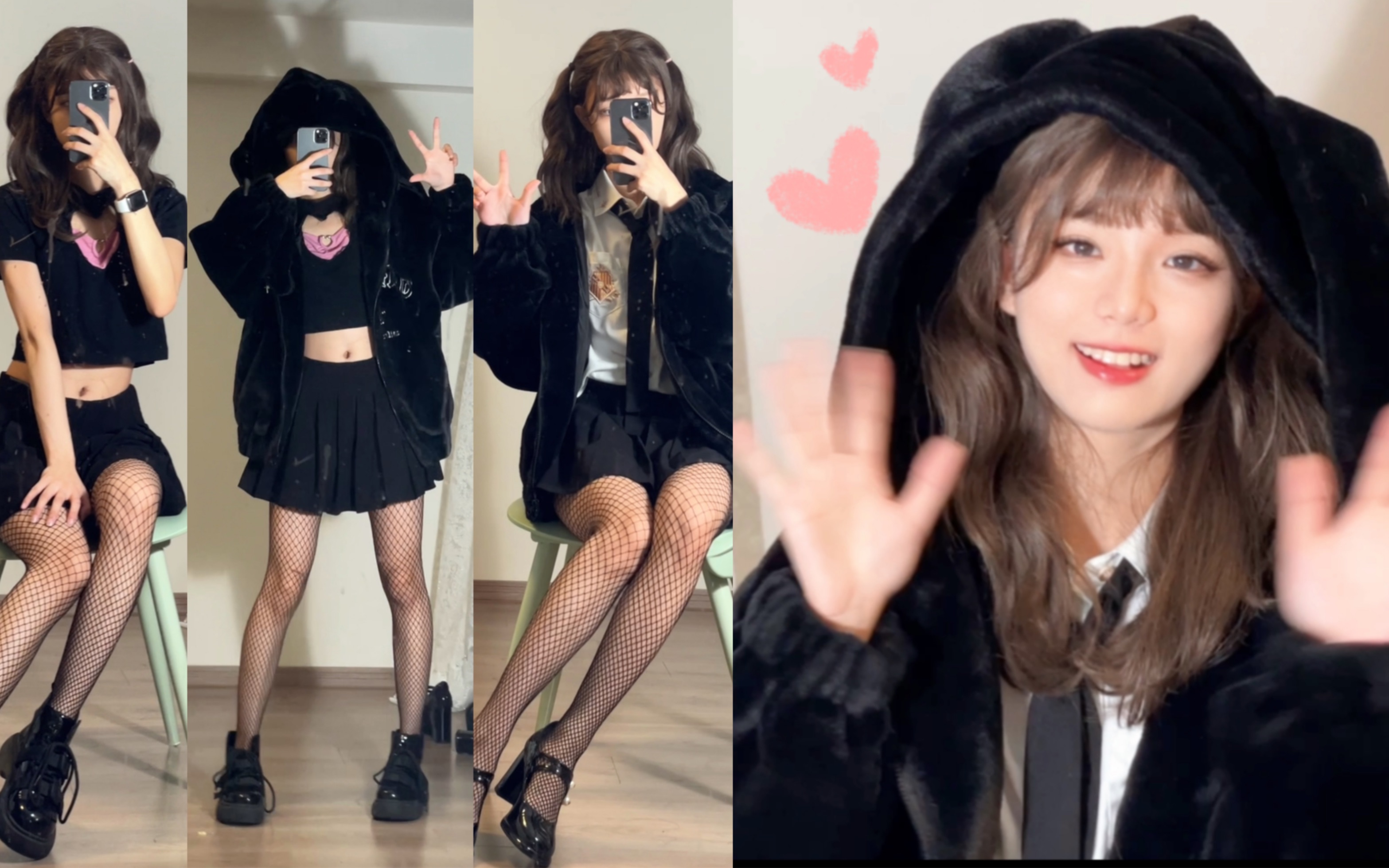 jk辣妹穿搭|黑粉甜酷风 渔网袜