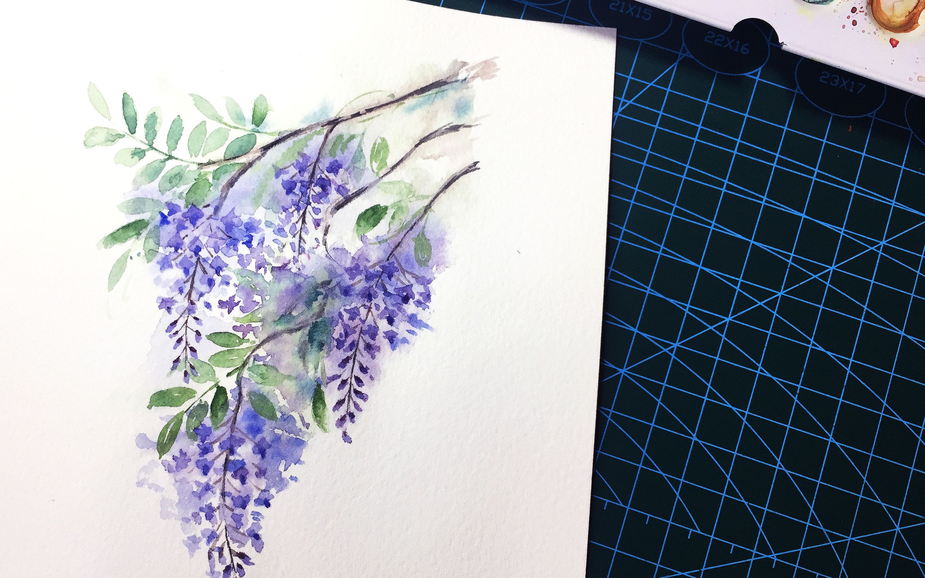 手绘水彩如何快速的画出写意紫藤