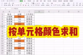 Download Video: Excel表格中按单元格颜色求和