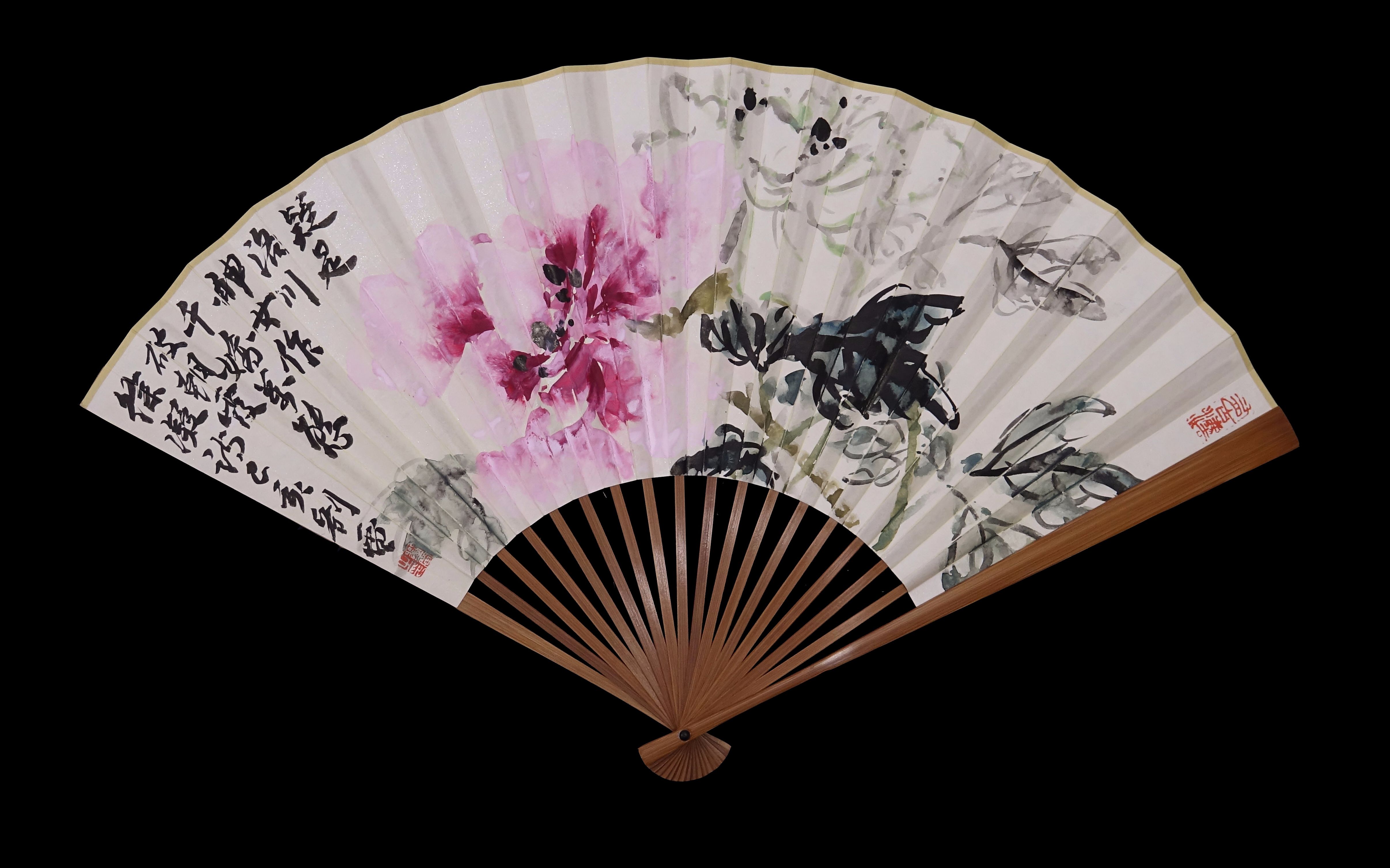 (刘雷)传统写意画扇面雅绘12牡丹{附:声明}