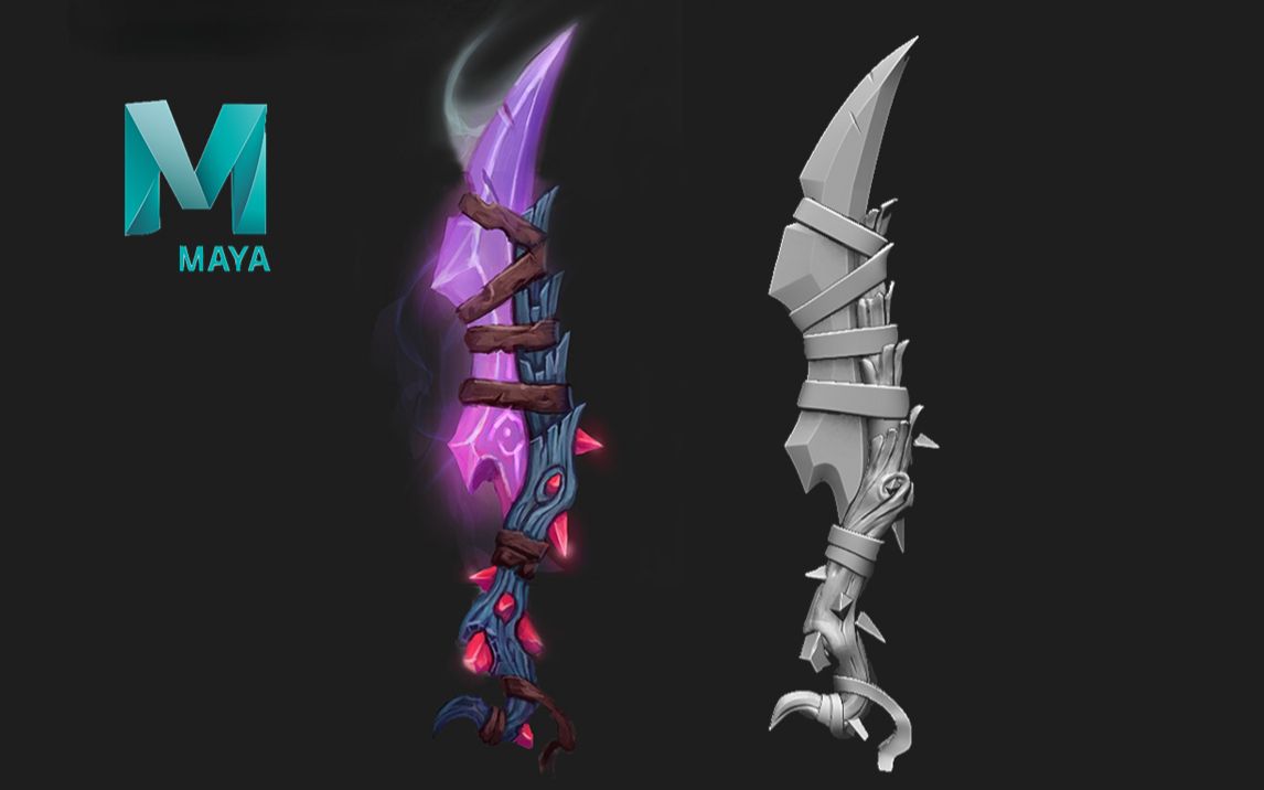 【maya教程】从零开始,建模大佬教你武器刀模型搭建,零基础盲冲的练习