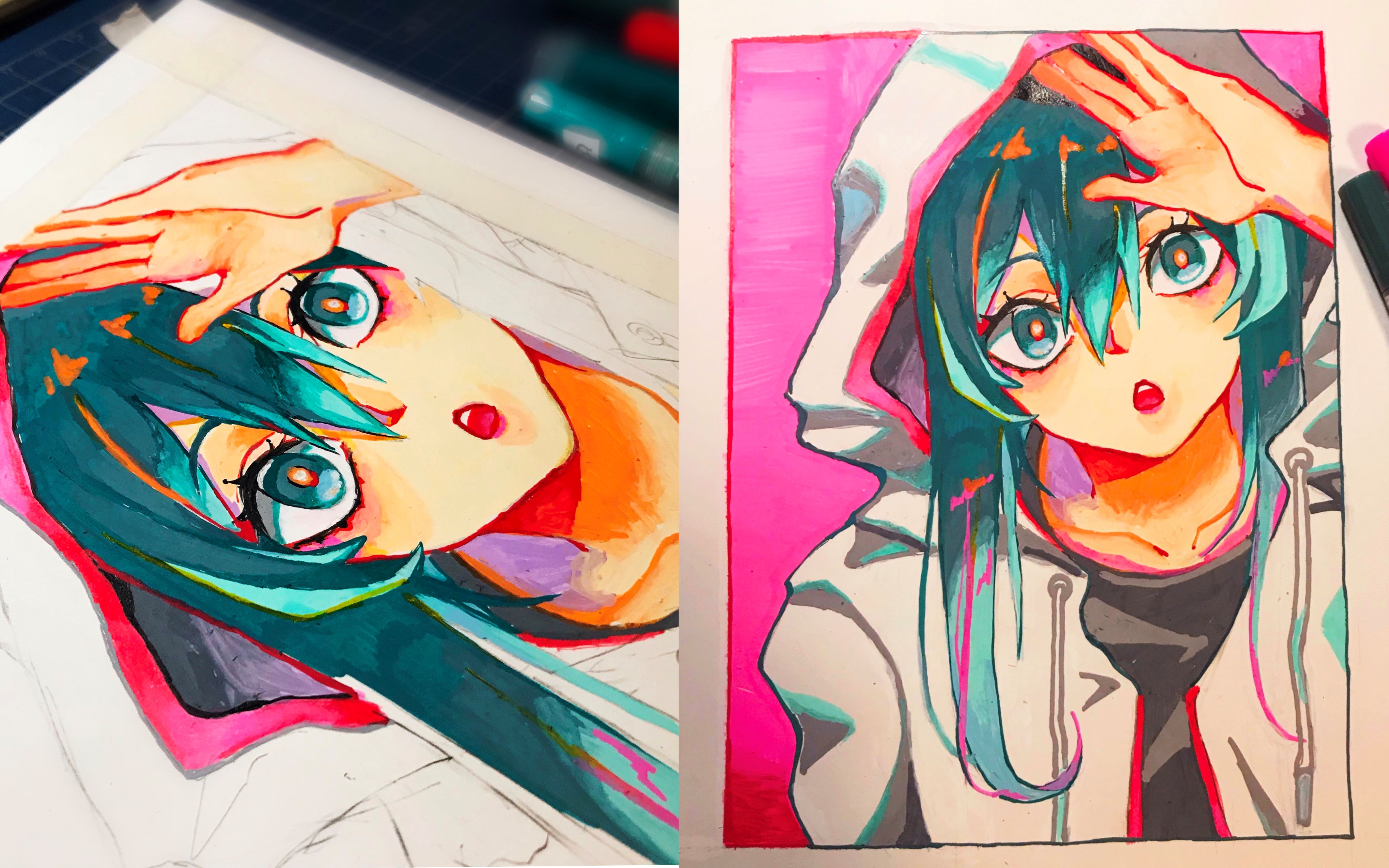 丙烯马克笔过程丙烯马克笔初体验没有大佬用的肤色也想涂qvq