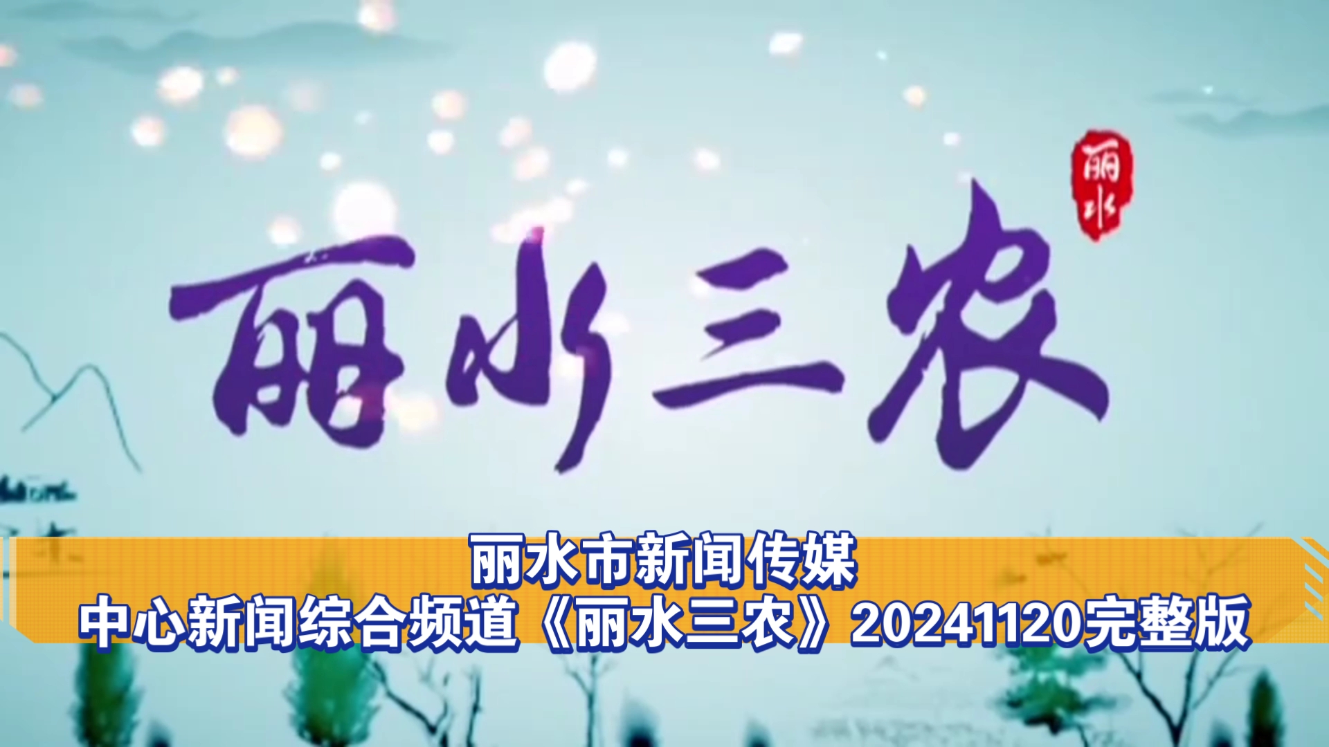 【广播电视】丽水市新闻传媒中心新闻综合频道《丽水三农》20241120完整版哔哩哔哩bilibili